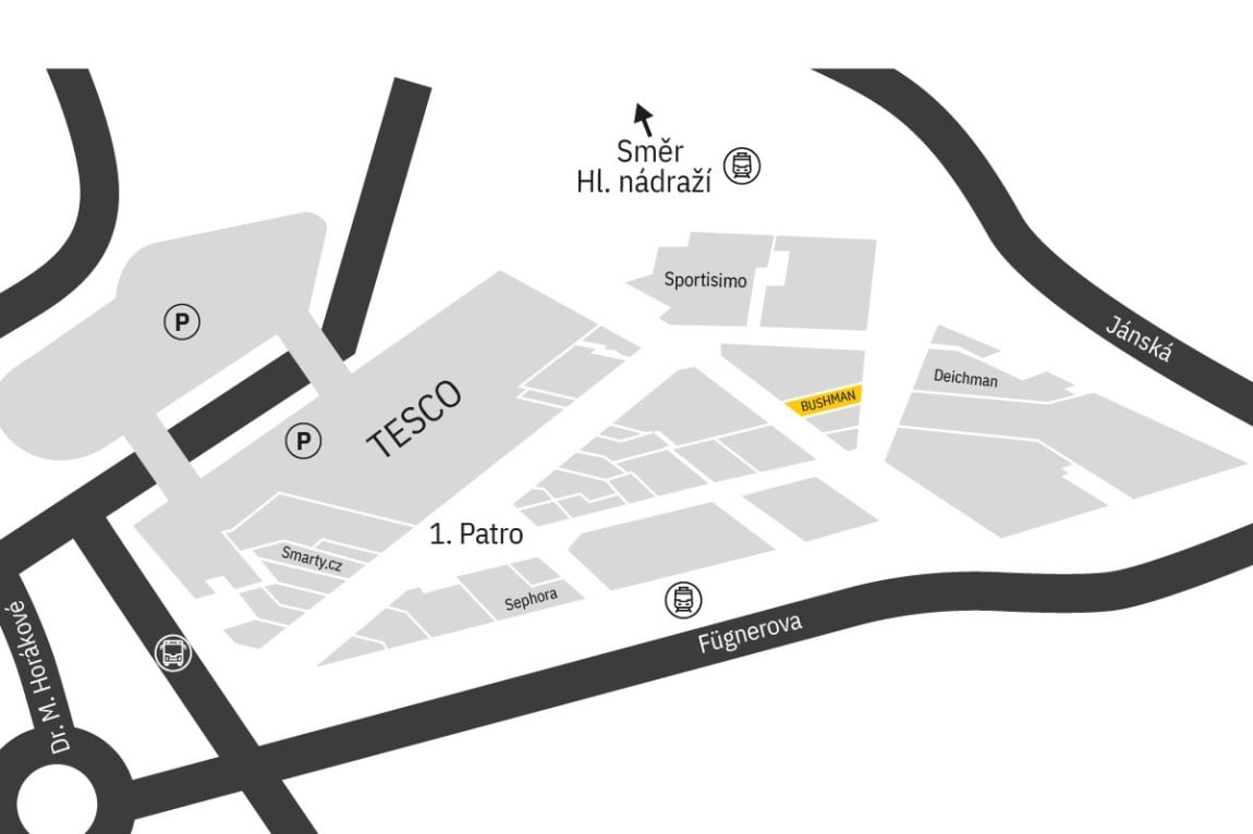 Najdeš nás v 1. patře nedaleko prodejny Deichmann